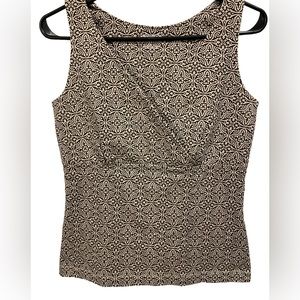 Eddie Bauer Brown Damask Form Fitting Sleeveless Cotton Stretch Gorpcore Blouse